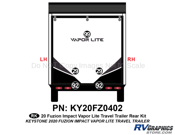 5 Piece 2020 Fuzion Impact Vapor Lite Travel Trailer Rear Graphics Kit