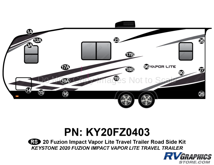 15 Piece 2020 Fuzion Impact Vapor Lite Travel Trailer Roadside Graphics Kit