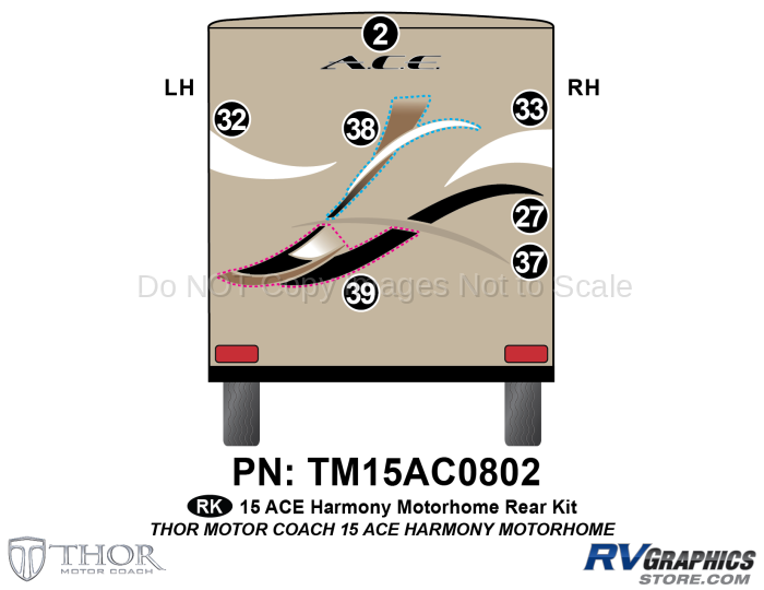 7 Piece 2015 Ace Motorhome Gold Version Rear Graphics Kit
