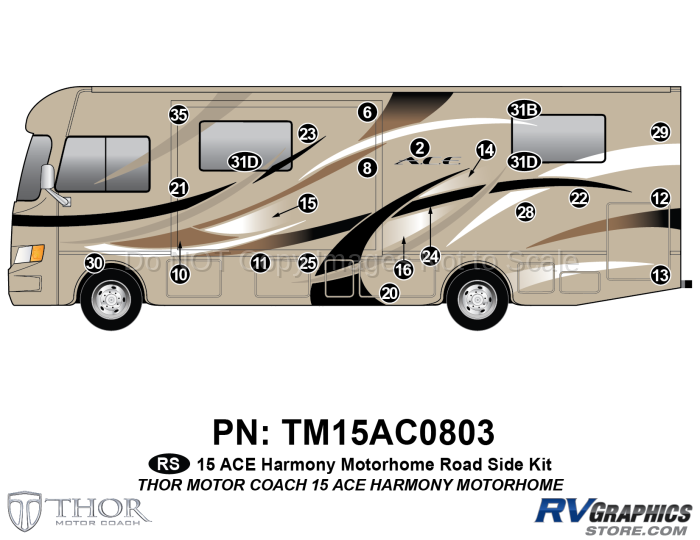 22 Piece 2015 Ace Motorhome Gold Version Roadside Graphics Kit