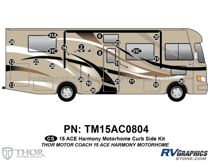 22 Piece 2015 Ace Motorhome Gold Version Curbside Graphics Kit