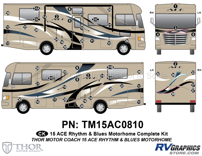 57 Piece 2015 Ace Motorhome Blue Version Complete Graphics Kit