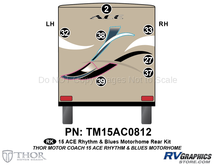 7 Piece 2015 Ace Motorhome Blue Version Rear Graphics Kit