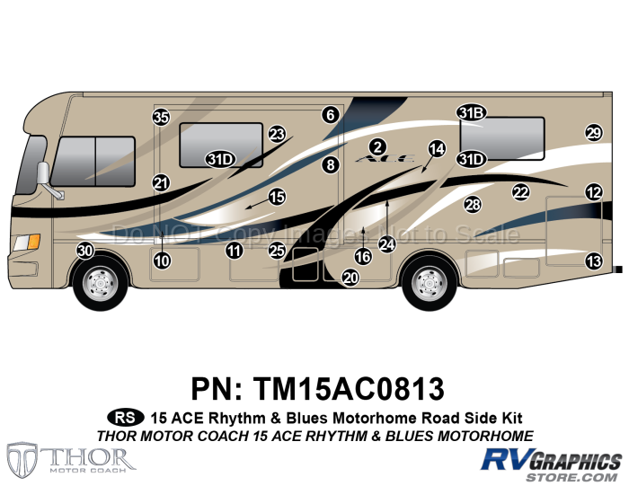 23 Piece 2015 Ace Motorhome Blue Version Roadside Graphics Kit