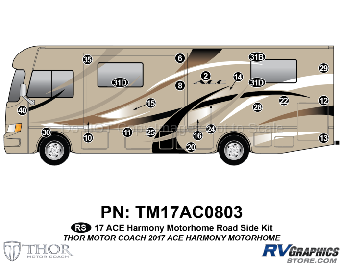 23 Piece 2017 ACE Motorhome Harmony (Gold) Roadside Graphics Kit