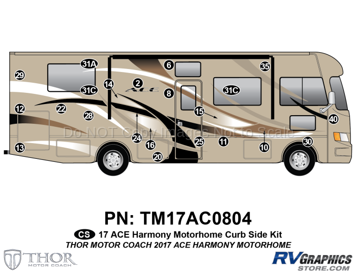 23 Piece 2017 ACE Motorhome Harmony (Gold) Curbside Graphics Kit