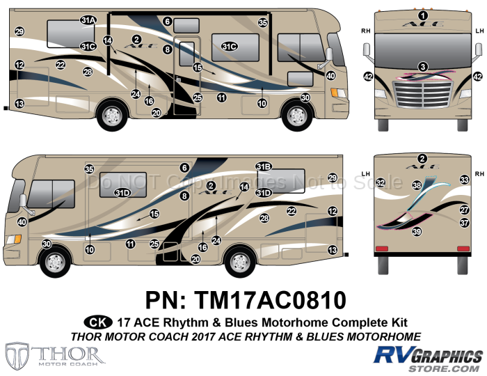 57 Piece 2017 ACE Motorhome Rhythm & Blues (Blue) Complete Graphics Kit