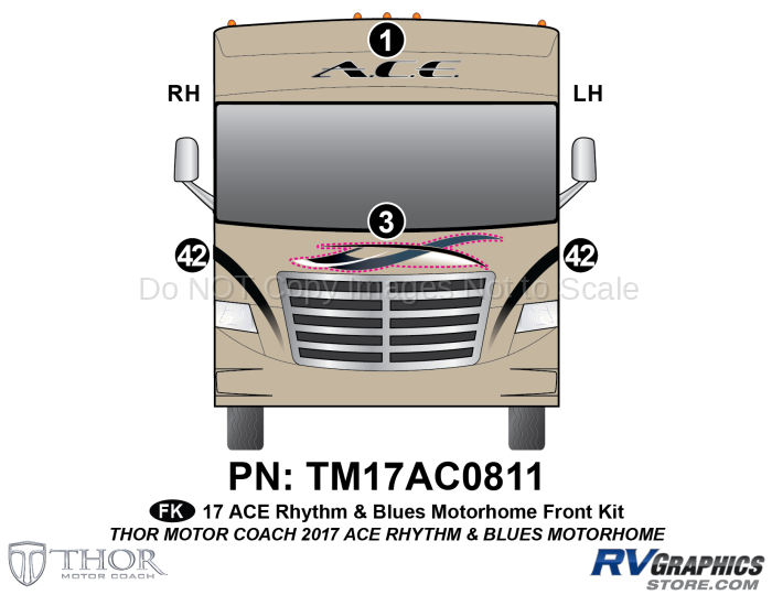 4 Piece 2017 ACE Motorhome Rhythm & Blues (Blue) Front Graphics Kit