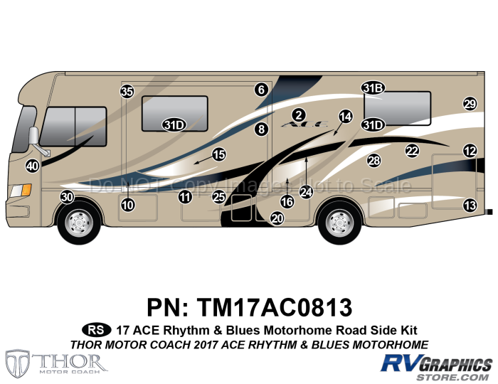 23 Piece 2017 ACE Motorhome Rhythm & Blues (Blue) Roadside Graphics Kit
