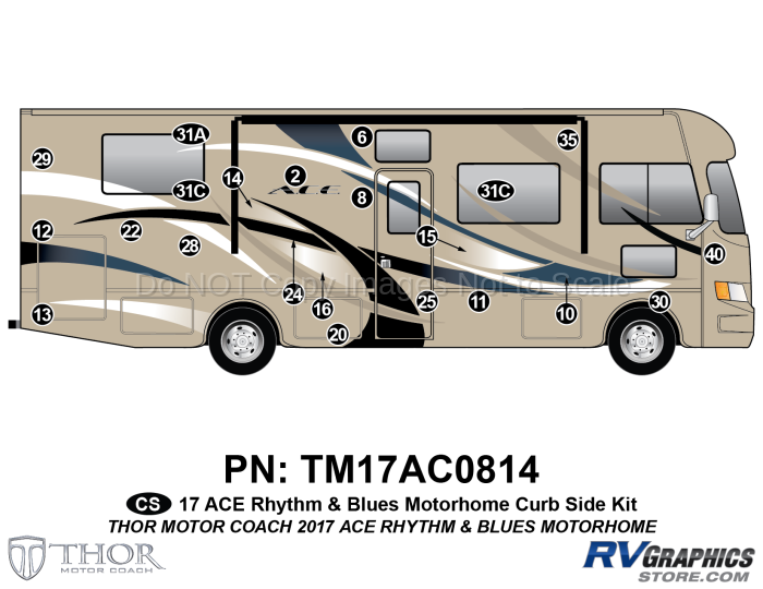 23 Piece 2017 ACE Motorhome Rhythm & Blues (Blue) Curbside Graphics Kit