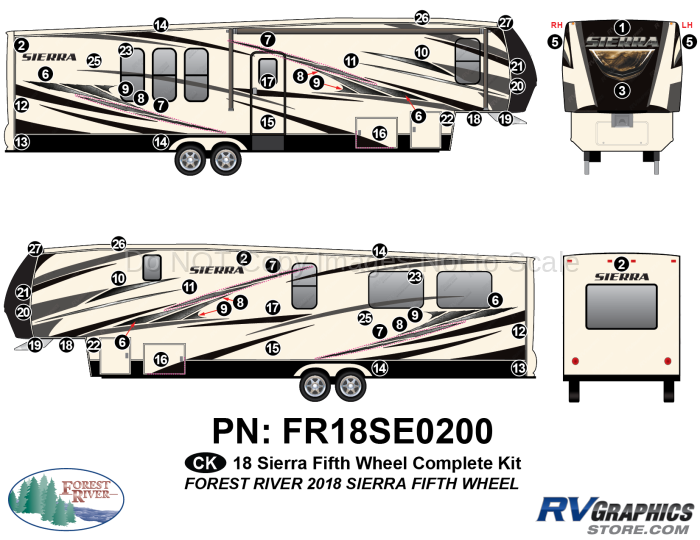 59 Piece 2018 Sierra Fifth Wheel Complete Graphics Kit