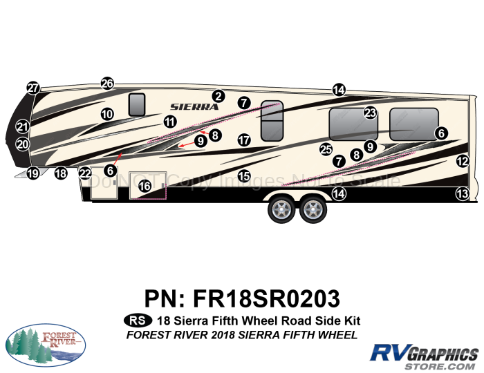 27 Piece 2018 Sierra Fifth Wheel Roadside Graphics Kit
