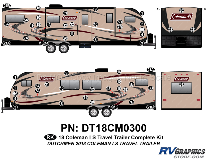 57 Piece 2018 Coleman LS Travel Trailer Complete Graphics Kit