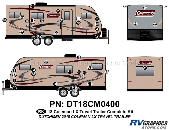 41 Piece 2018 Coleman LX Travel Trailer Complete Graphics Kit