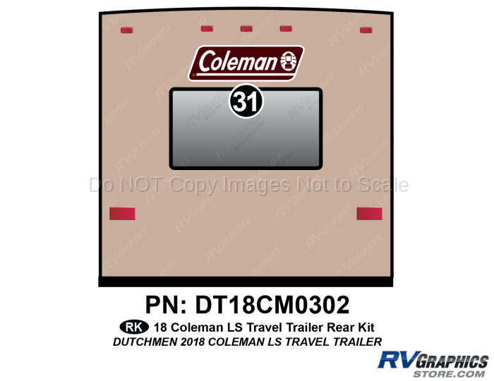 1 Piece 2018 Coleman LS Travel Trailer Rear Graphics Kit