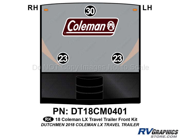 3 Piece 2018 Coleman LX Travel Trailer Front Graphics Kit