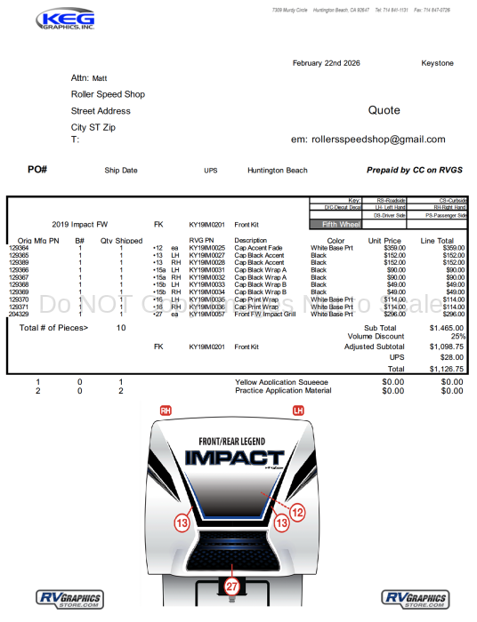 10 Pc 2019 ImpactFW Front Kit
