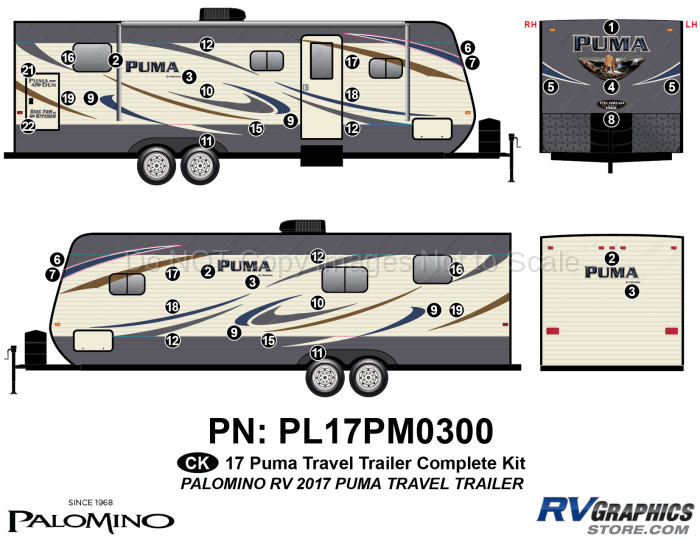 39 Piece 2017 Puma Travel Trailer Complete Graphics Kit