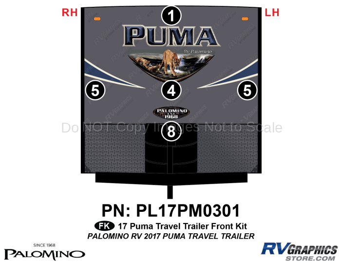 5 Piece 2017 Puma Travel Trailer Front Graphics Kit