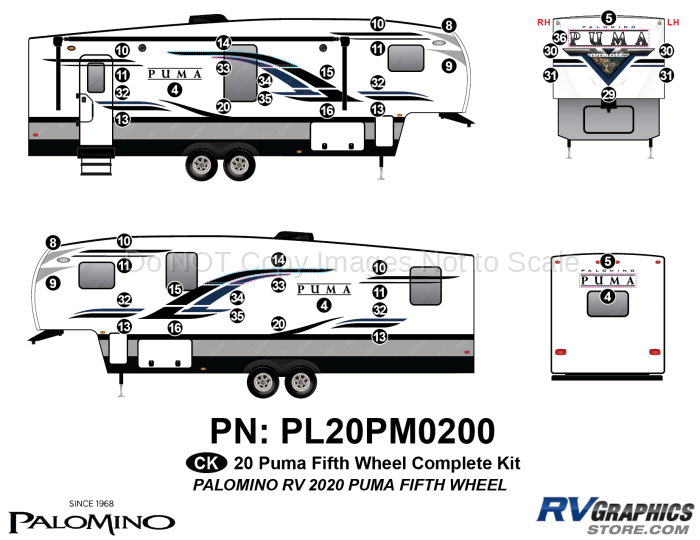 45 Piece 2020 Puma Fifth Wheel Complete Graphics Kit
