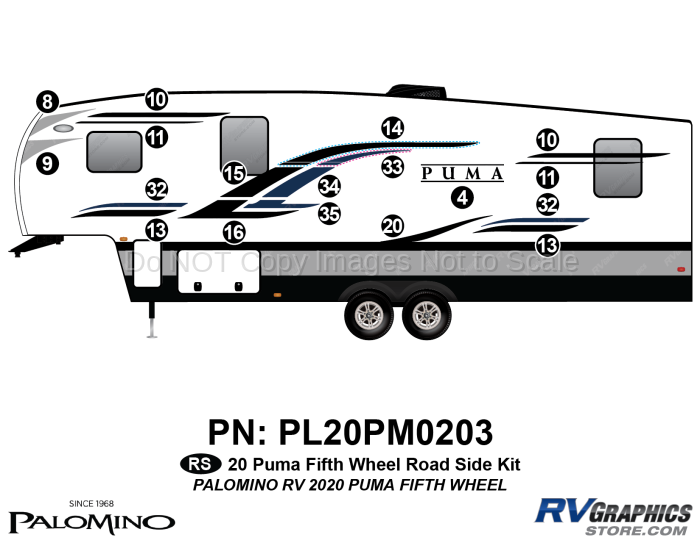 18 Piece 2020 Puma Fifth Wheel Roadside Graphics Kit