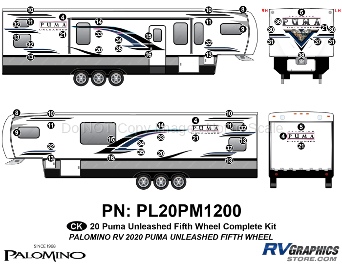 54 Piece 2020 Puma Unleashed Fifth Wheel Complete Graphics Kit