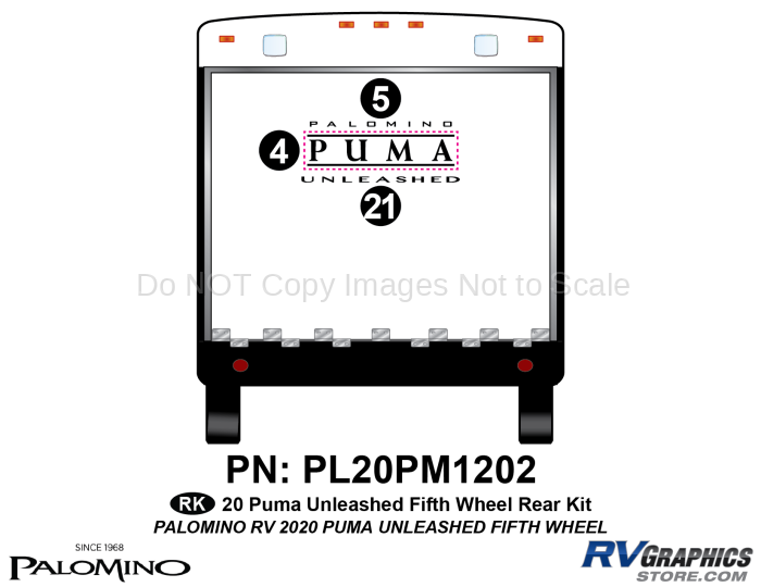 3 Piece 2020 Puma Unleashed Fifth Wheel Rear Graphics Kit