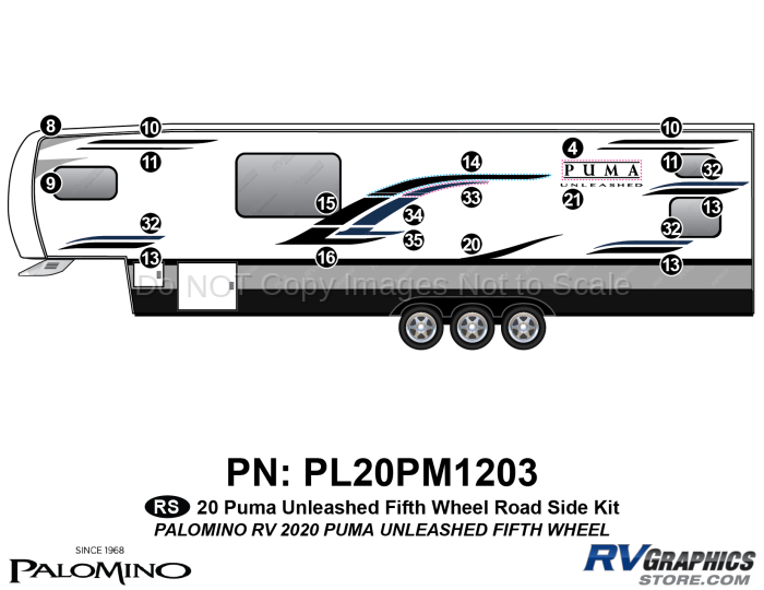 21 Piece 2020 Puma Unleashed Fifth Wheel Roadside Graphics Kit