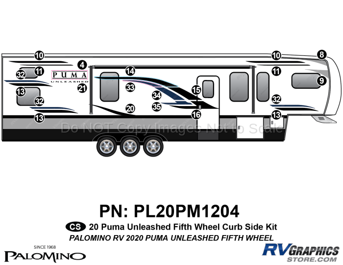 21 Piece 2020 Puma Unleashed Fifth Wheel Curbside Graphics Kit