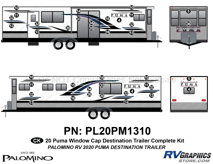 40 Piece 2020 Puma Destination Window Cap Travel Trailer Complete Graphics Kit