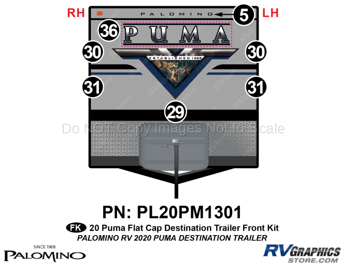 7 Piece 2020 Puma Destination Flat Cap Travel Trailer Front Graphics Kit