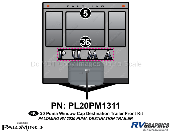 2 Piece 2020 Puma Destination Window Cap Travel Trailer Front Graphics Kit