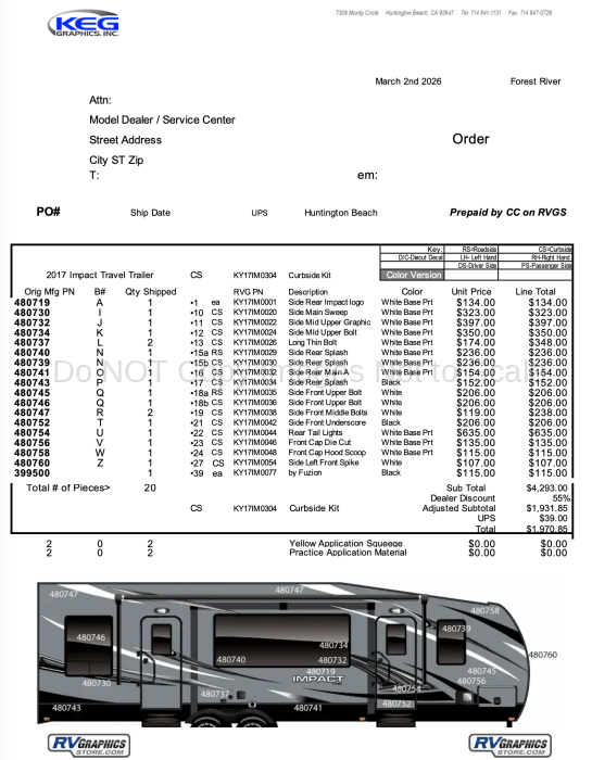 20 Pc 2017-2018 Impact TT Curbside RV Graphics Kit