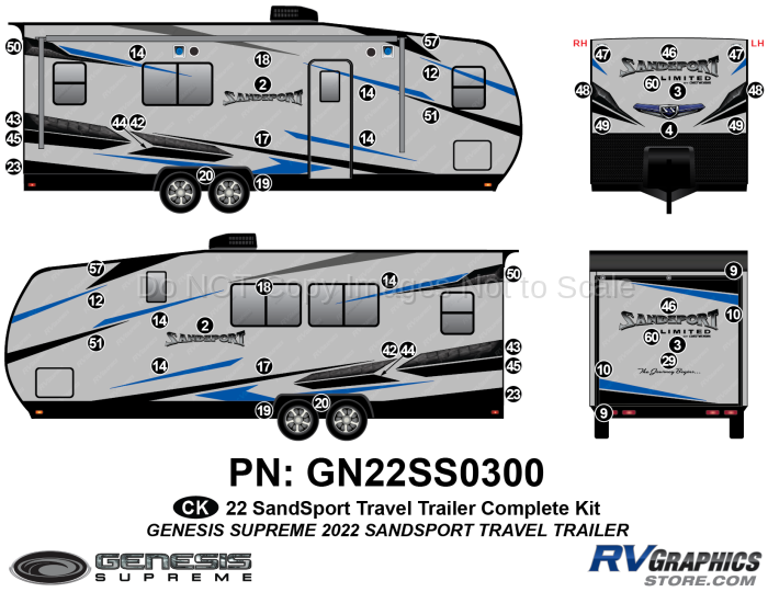 52 Piece 2022 SandSport Toyhauler Trailer Complete Graphics Kit
