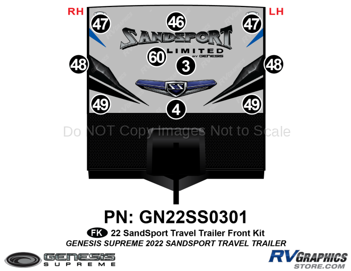 10 Piece 2022 SandSport Toyhauler Trailer Front Graphics Kit