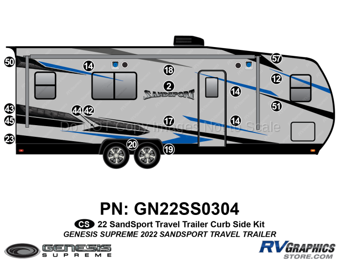 17 Piece 2022 SandSport Toyhauler Trailer Curbside Graphics Kit