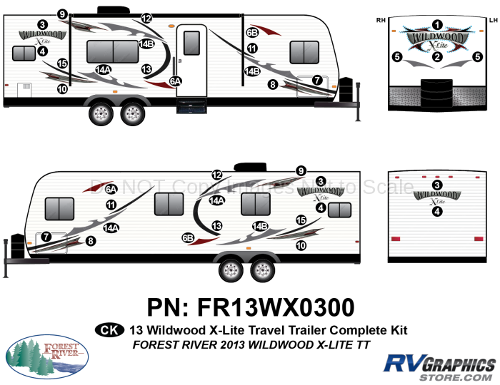 36 Piece 2013 Wildwood X-Lite Travel Trailer Complete Graphics Kit