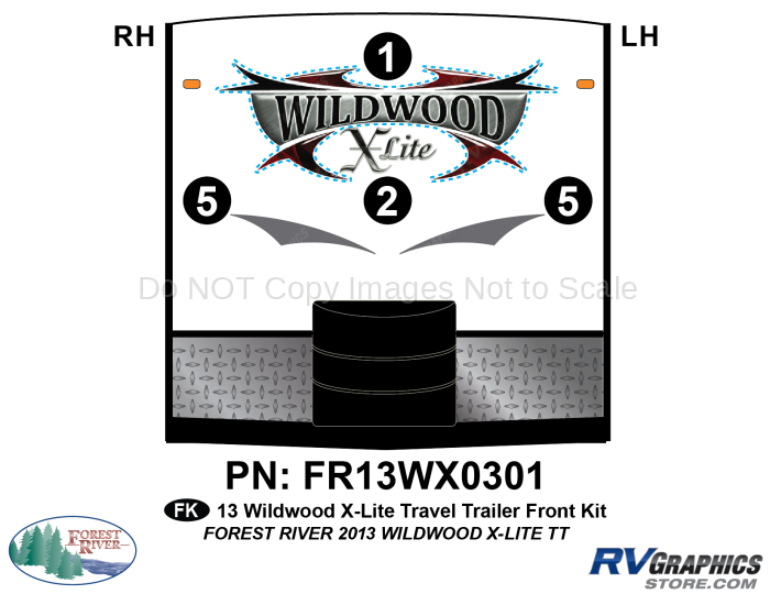 4 Piece 2013 Wildwood X-Lite Travel Trailer Front Graphics Kit