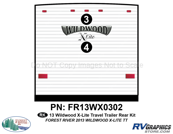 2 Piece 2013 Wildwood X-Lite Travel Trailer Rear Graphics Kit
