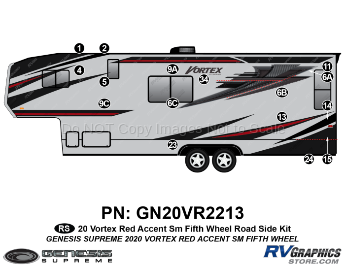 15 Piece 2020 Vortex SMALL Fifth Wheel Roadside Graphics Kit-RED Combination