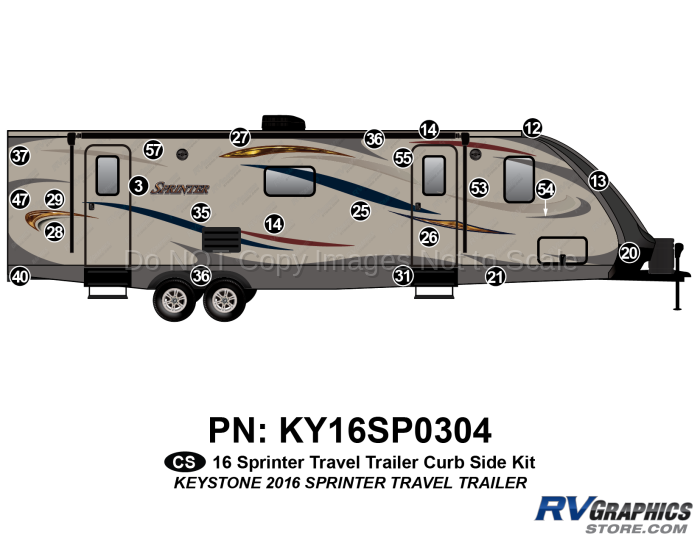 23 Piece 2016 Sprinter Travel Trailer Curbside Graphics Kit