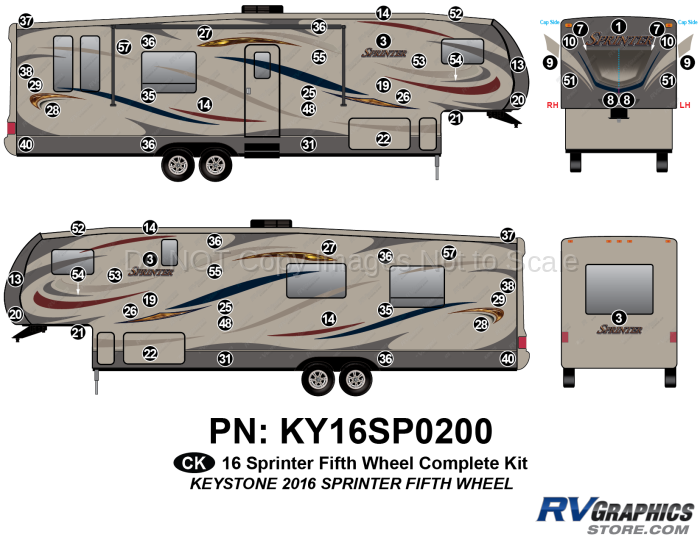 66 Piece 2016 Sprinter Fifth Wheel Complete Graphics Kit