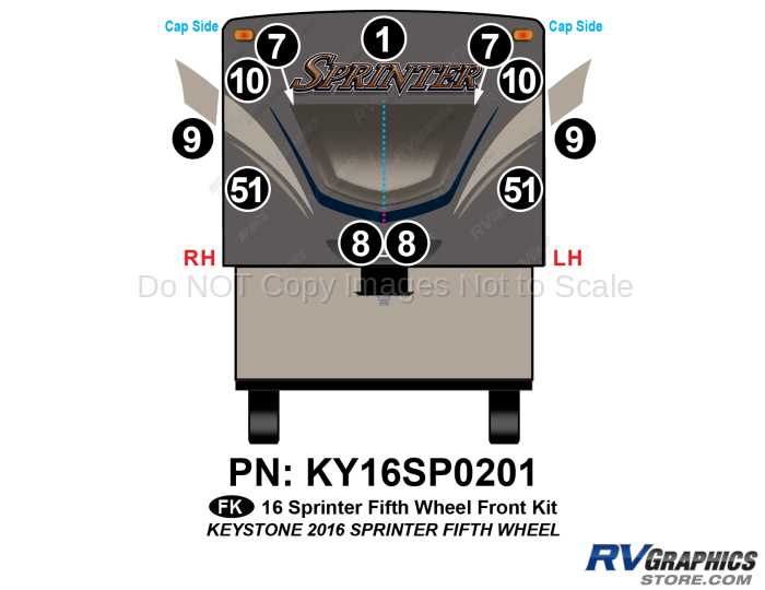 11 Piece 2016 Sprinter Fifth Wheel Front Graphics Kit