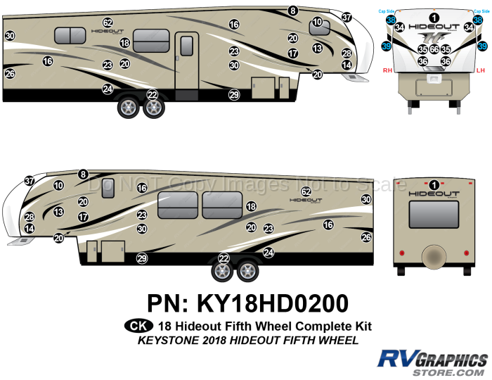 57 Piece 2018 Hideout Fifth Wheel Complete Graphics Kit