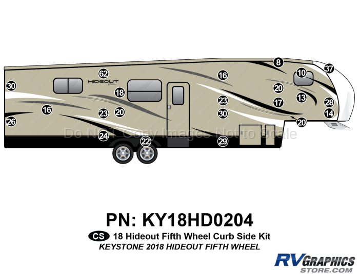 22 Piece 2018 Hideout Fifth Wheel Curbside Graphics Kit