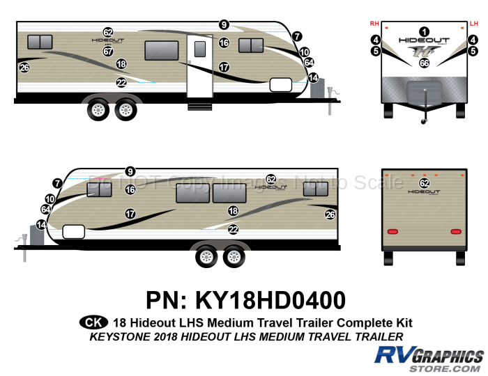 30 Piece 2018 Hideout LHS Medium Travel Trailer Complete Graphics Kit