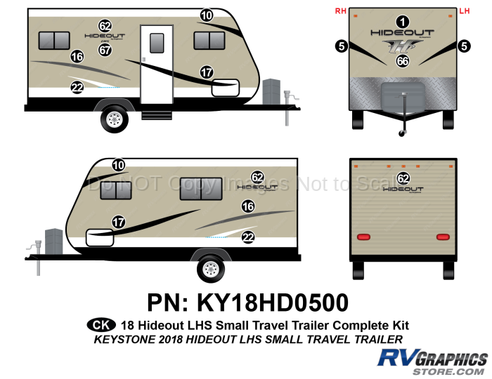 16 Piece 2018 Hideout LHS Small Travel Trailer Complete Graphics Kit