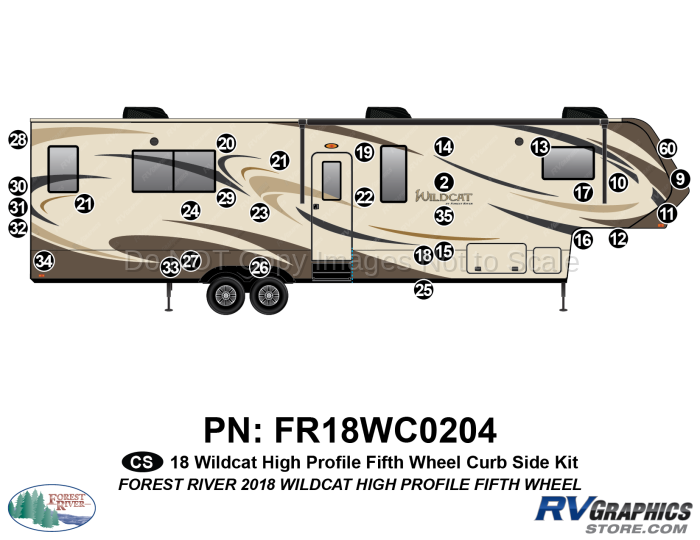 30 Piece 2018 Wildcat High Profile Fifth Wheel Curbside Graphics Kit
