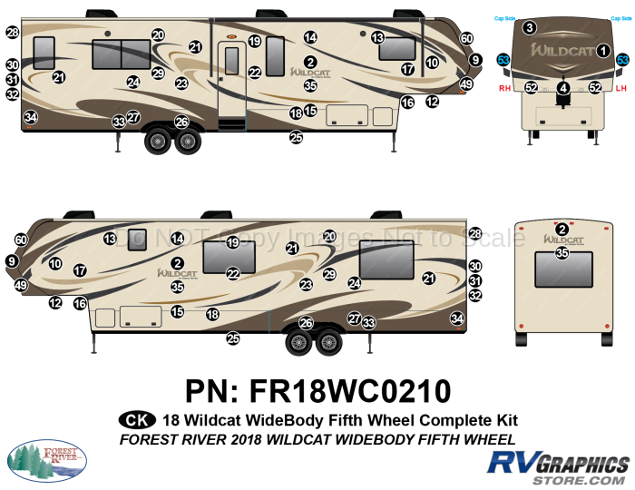 69 Piece 2018 Wildcat Widebody Fifth Wheel Complete Graphics Kit