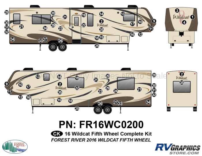 63 Piece 2016 Wildcat Fifth Wheel Complete Graphics Kit